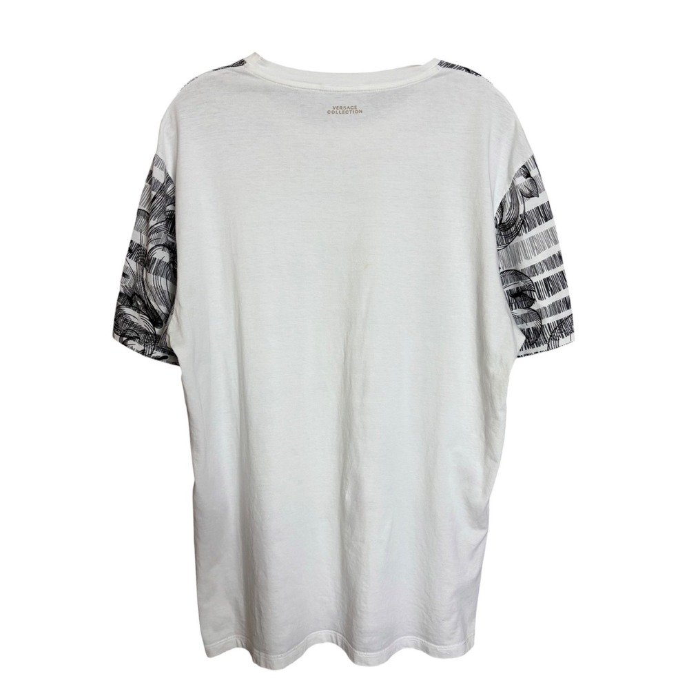 Versace Collection T Shirt Mens XXL Black White Fleur De Lis Cotton Tee - Picture 2 of 9